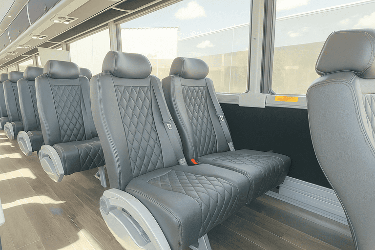 interior of Arvada Minibus Company charter bus